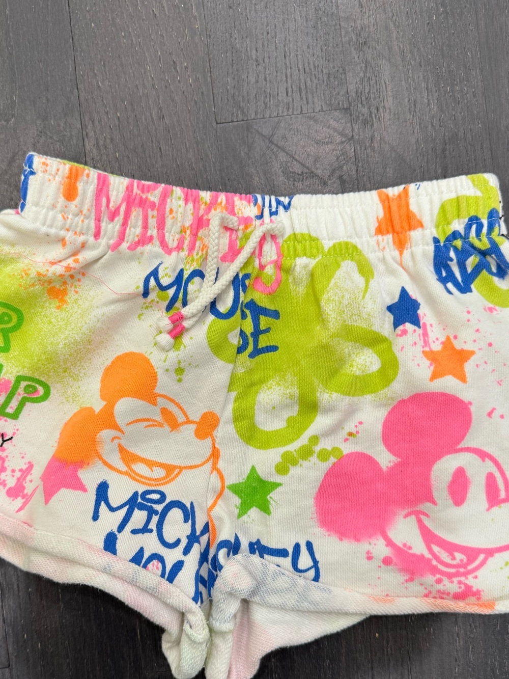 Disney White Shorts with Neon Pink, Neon Green, Neon Orange & Blue Mickey Print